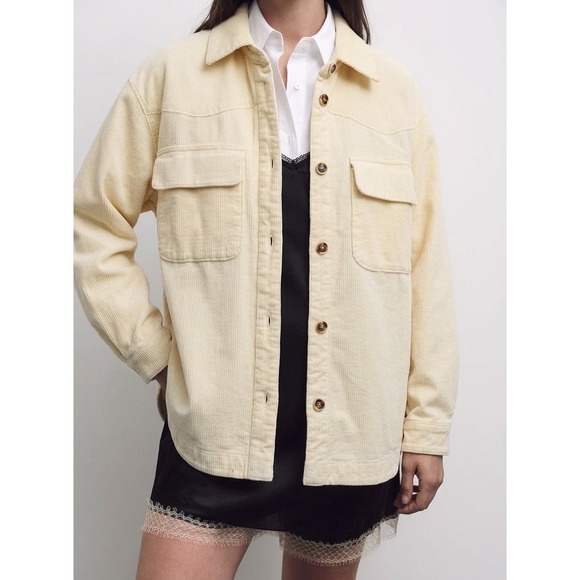 Maeve by Anthropologie Jackets & Blazers - Maeve Anthropologie Cream Yellow Corduroy Shacket Button Down Oversize Jacket XS